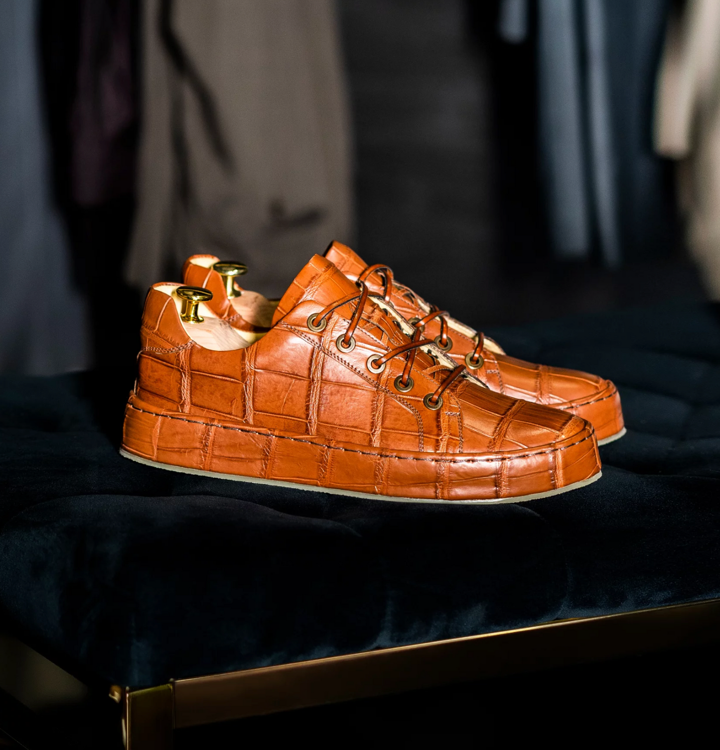 Brown Crocodile Skin Sneakers