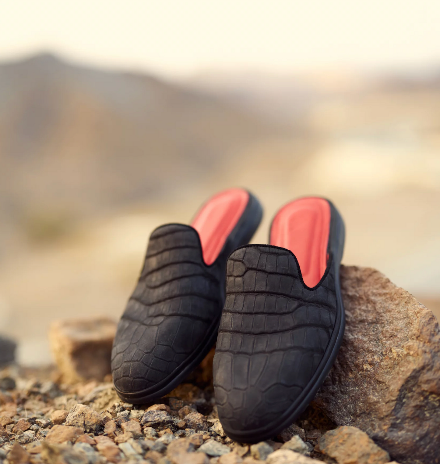 Black Crocodile Skin Mules