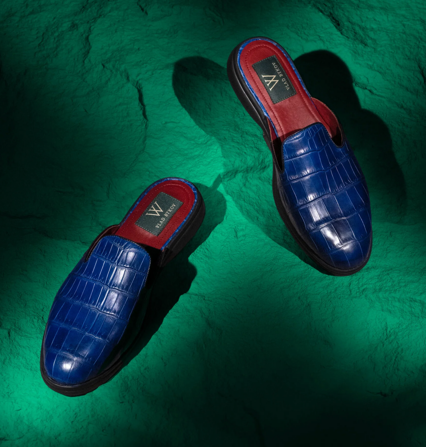 Blue Crocodile Skin Mules