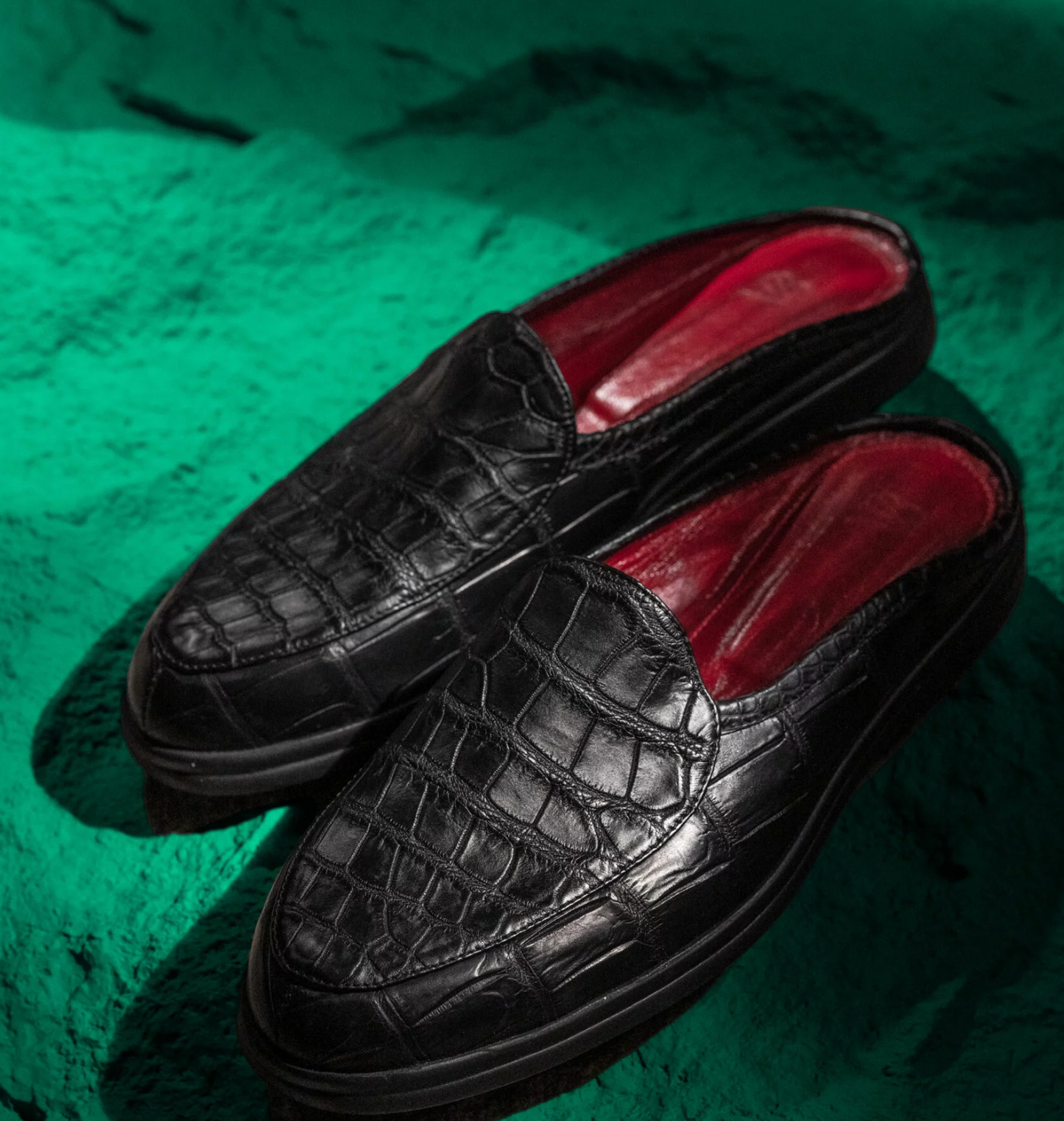 Black Crocodile Skin Mules (high)
